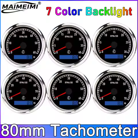 80MM Car Tacho Gauge For 1-8 Cylinders Universal Tachometer Vehicles 7 Color Backlight 3000- 8000 RP