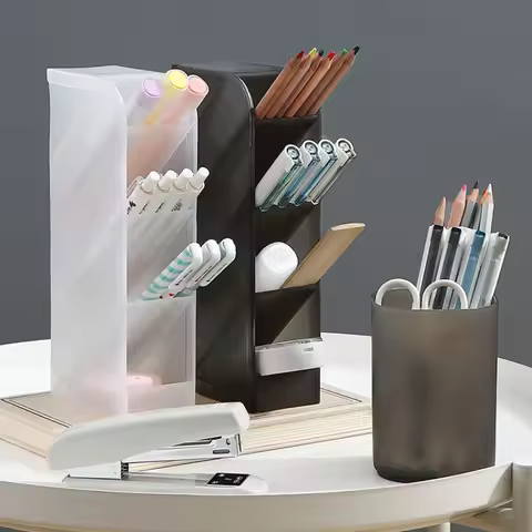 Desk Organiser Creative Transparent Oblique Insert Pen Holder Desktop Pen Bucket Storage Box Office 