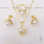 D&amp;M Jewelry 18K Bangkok Gold 3in1 Zircon Necklace Earrings Adjustable Ring Heart Set For Women