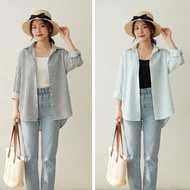 Women's Big Size Striped Long Sleeve Shirt + Youthful and Dynamic Robe, Wear to Work and Going Out 5