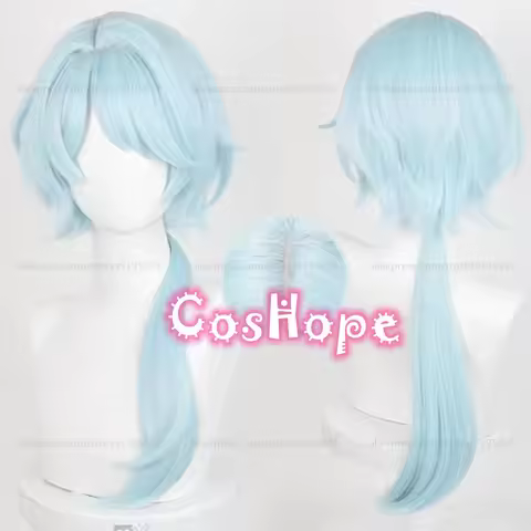 Misha Cosplay Wig 70cm Long Light Blue Wig Cosplay Anime Cosplay Wigs Heat Resistant Synthetic Wigs