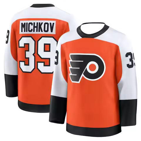 Hockey Jersey - Orange with White/Black Accents "Michkov 39" Classic "P" Logo Athletic Jersey 3d HD 