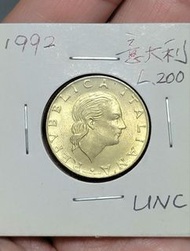 1992年意大利熱拿亞'92集郵展覽200里拉紀念幣  全新UNC品相