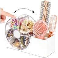 Hair Accessories Organizer with 5-Section Rotating Case, 2-Slot Comb & Hair Brush Holder, Cute Bathr