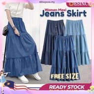 Desince Women's Blue Denim Long Jean Skirt