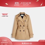 蔻驰（COACH）奥莱女士纯色短款风衣休闲舒适修身挺阔高级感卡其色户外外套 经典卡其色 L
