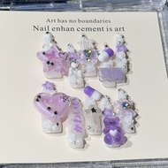 Cute Japanese Jirai Purple Extra Long Tip Nail Art 3D Star Heart Bow Rose Gyaru Handmade Press On Na