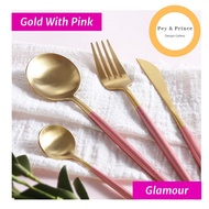 READY STOCK PREMIUM PINK GOLD CUTLERY SUDU EMAS PINK FINE DINING Gold Spoon Fork