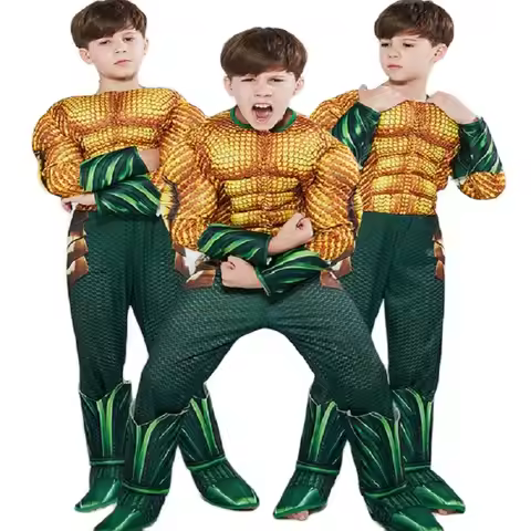 Kids Halloween Anime Costumes Boy Ocean Gold Aquaman Muscle Cosplay Costume Children Superhero Carni