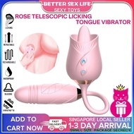 【SG SELLER】Rose Vibrator for Woman Sex Toys Telescopic Licking Tongue Clitoral Nipples Sucking Vibrator Toys for Couples