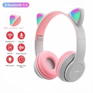 P47M Cute Cat Ear Bluetooth Wireless Headphone LED Light Bluetooth 5.0 Headphones