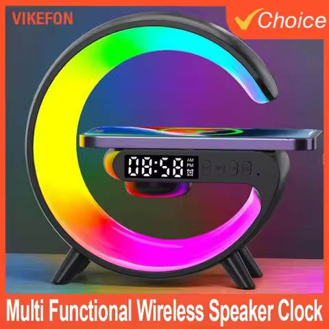 Universally Multi Functional Wireless Speaker with RGB Night Light Alarm Clock For iPhone Samsung Xi