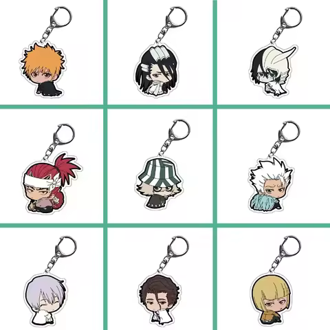 Bleach Kurosaki Ichigo Kuchiki Anime Keychain Rukia Cartoon Figures Acrylic Pendants Bag Tag Cos Baj