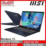 奇異果3C MSI Modern 15 B13M-279TW 藍(i7-1355U/16G/512G/15.6)