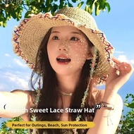 Womens Acrylic Straw Hat Wide Brim for Vacation Beach For Sun Protection 56-61cm