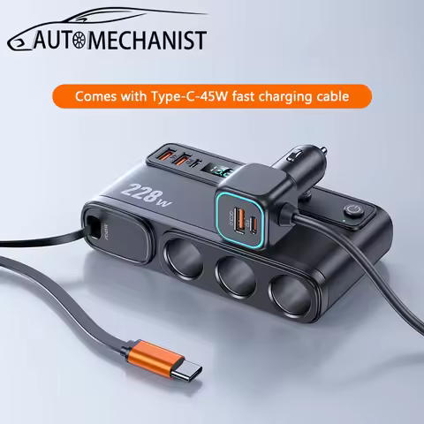 AUTOMECHANIST 12V-24V Car Fast Charger Adapter 228W Car Phone Charging Multi-functional PD 3 Socket 
