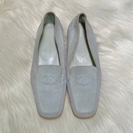 經典香奈兒 (Chanel) 淺藍色麂皮樂福鞋 豆豆鞋 懶人鞋 35.5 尺寸 35 1/2