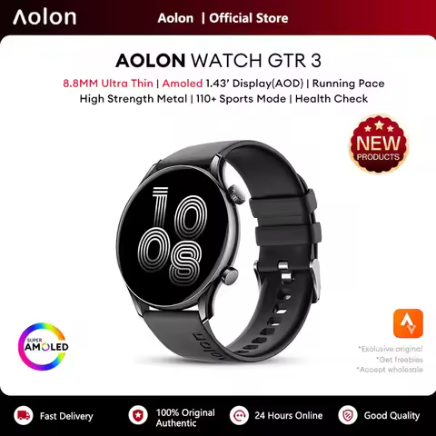 Aolon GTR3 Smart Watch 8.8mm Ultra-Thin 1.43" AOD AMOLED Bluetooth Call IP68 Waterproof 110+Sports F