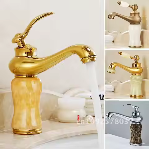 Gold Bathroom Faucet Brass and Jade faucet Bathroom Basin faucet Faucet Basin Sink Bath Sink Sink Go
