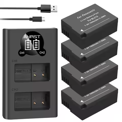 DMW-BLC12 BLC12 DMW-BLC12E DMW-BLC12PP Battery + LED Dual Charger for Panasonic Lumix DMC-G85,FZ200,