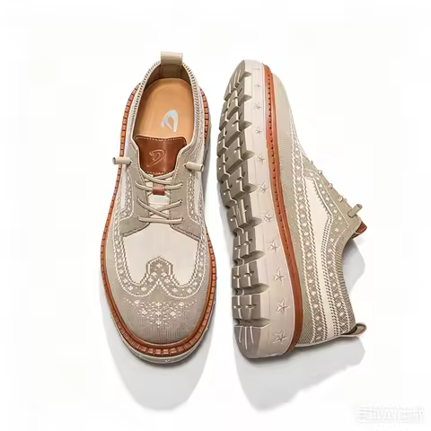 British Style Wingtip Brogue Knit Shoes for Men Thick Platform Sole Breathable Casual Oxfords No-Tie
