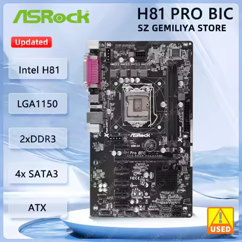 Placa base ASRock H81 Pro BTC Intel H81 LGA 1150 DDR3 16GB 5 PCIe 2,0x1 ATX compatible avec i7-4770 