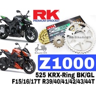RK Sprocket Set Kawasaki Z1000 RK 525 KRX X-Ring Black / Gold Chain F 15T-17T R 39T-44T RK525 Xring 