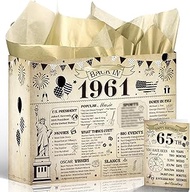 Wxiben 65th Birthday Gift Bag - 65th Birthday Decorations, Vintage Gift Wrapping Bag with Handles Gr