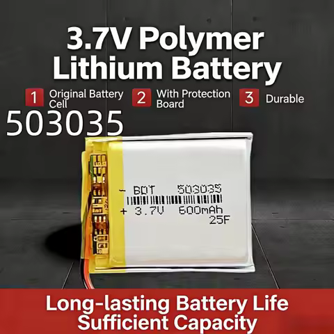 Rechargeable 503035 Li-Polymer Battery 3.7V 500mAh Replacement for Car Recorder VR Player MP3 DVD GP