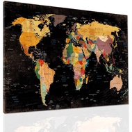 Color World Map Wall Art Canvas Black Decorative Prints World Travel Map Children Educational Map Home Decoration Artwork