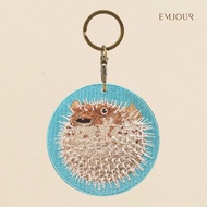 EMJOUR Double-Sided Embroidery Charm-Pufferfish | Sea Life Animal Souvenir Gift Key Ring Bag Accesso
