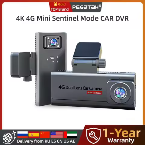 PEGATAH 4K 4G Sim Car Surveillance Camera Dual Lens Dashcam Human Detection All Round 24/7 Parking M
