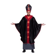 Men Dark Priest Costume Black Mass Bishop Outfit Gothic Clergy outfit with Hat