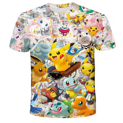 Anime Children's T-shirts Pikachu Kids 3D T-shirts Boy's Clothing Pokemon Boys Girls Short-sleeved T