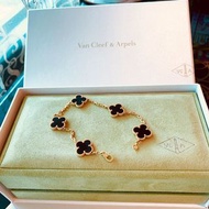 專櫃名牌精品 ✤ Van cleef &amp; arpels ✤ VCA 梵克雅寶 經典幸運草 750 18K金 黑瑪瑙五花 黃K金手鍊