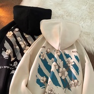 【M-8XL Hoodies】Men Oversized Hoodie Loose Beautiful peach blossom Print Couple Hoodies