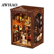 [AWHAO] DIY Shelf Insert Easy to Assemble Miniature Library Scene Touch Switch Library Shelf Insert 