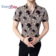 Cozy Up New Short Sleeve Shirts Men Slim Polyester Batik British Style