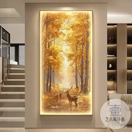 Lighted Avenue Elk Landscape Decorative Painting Entryway Golden Wall Art Hallway Hanging Painting A