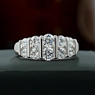 แหวนเพชรสองแถวที่ทันสมัยเครื่องประดับแหวนเพทายสีเงินสเตอร์ลิง S925ใหม่