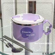 Taiwan Shipment 304 Stainless Steel ins Instant Noodle Bowl Student Dormitory with Lid Easy-to-Wash 