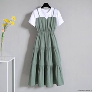 Korean Short Sve Dress Women Splicing Midi Dresses M-4XL
