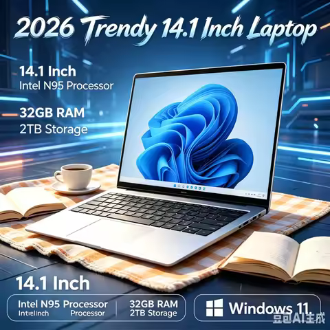 14.1 Inch Premium Ultra Thin Notebook 2026 Win11 DDR4 16GB/32GB RAM 2TB SSD Portable Business Laptop