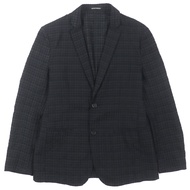 成色極佳 ▼ EMPORIO ARMANI 2021 真絲混紡單排扣西裝外套，黑色，黑色標籤，格紋圖案，logo紐扣，無襯裡剪裁，46碼，意大利製造，正品，男士