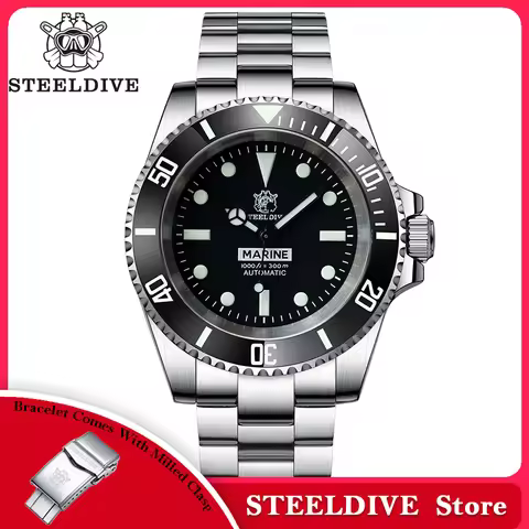 STEELDIVE SD1954 Black Dial 41MM Stainless Steel NH35 Automatic Movement What Ghost Mens Dive Watch 