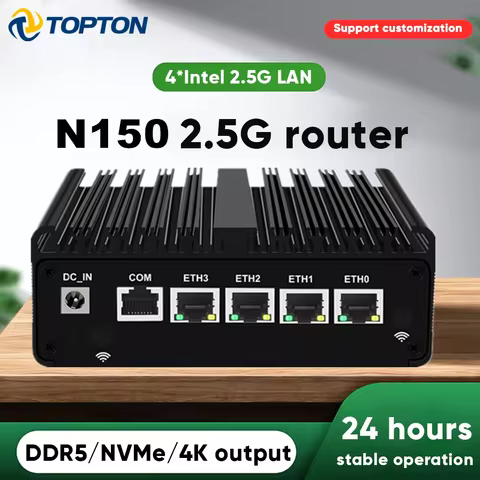 Topton Upgraded Version Firewall PC Intel N150 Celeron J6412 6305 J5005 4x2.5G Solid Mini PC Fanless