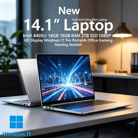 New 14.1" Ultra Slim Laptop Intel 4405U 16GB RAM 2TB SSD 1080P HD Win11 Pro Portable Office Gaming L