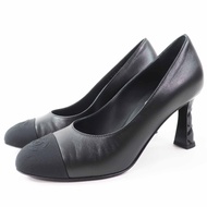 狀況極佳的 CHANEL G40154 Matelassé 鞋跟 Coco Mark 縫線皮革高跟鞋，黑色，36 碼，帶盒子和防塵袋，意大利製造。