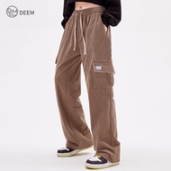 DEEM Cargo Pants Women Corduroy Straight Cut Long Trousers