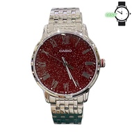 Casio Dial Red Silver Stainless Steel Band Unisex Watch MTP-TW100D-4A